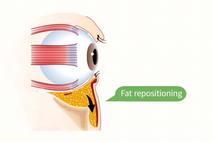 Bệnh viện thẩm mỹ tuyệt vời ở Hàn Quốc phương pháp phẫu thuật tái định vị mỡ mí mắt dưới bước 3